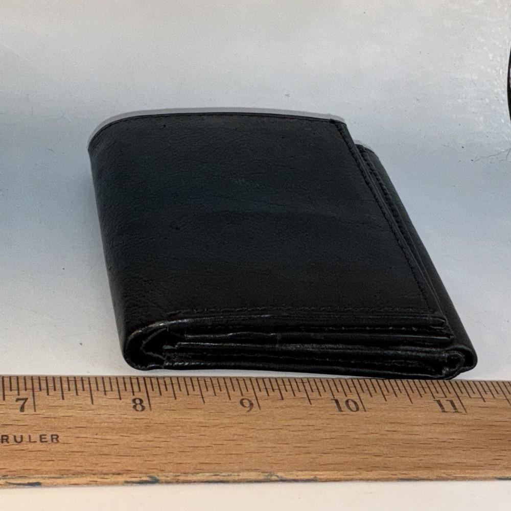 Genuine Leather Hand Craft Tri-fold Black 2 ID 2 Cash Compartments